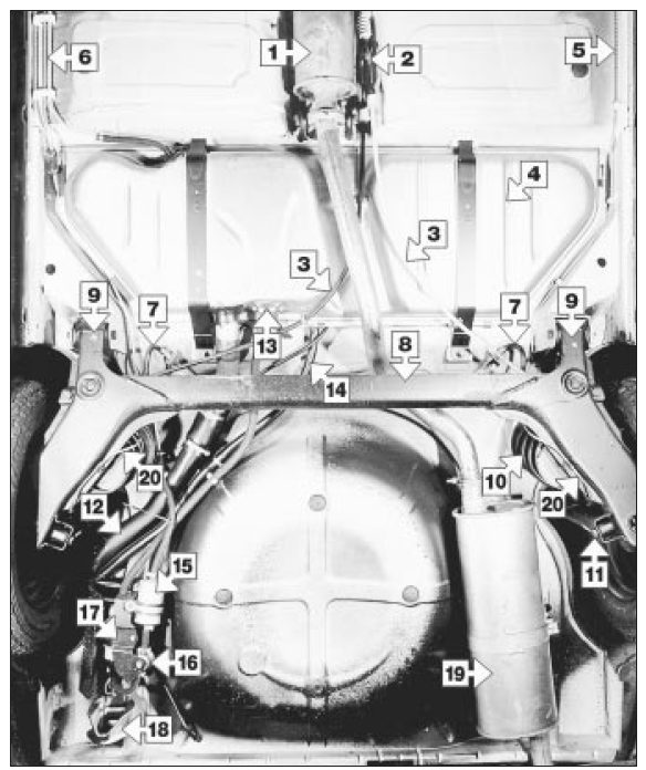Rear underbody view of a 1.8 litre model - other models similar