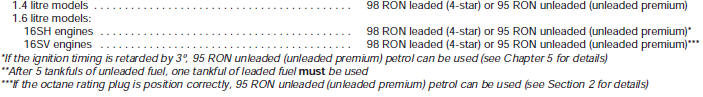 Recommended fuel grade (Continued):