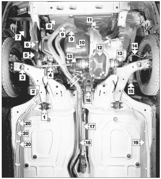 Front underbody view of a 1.8 litre model - other models similar